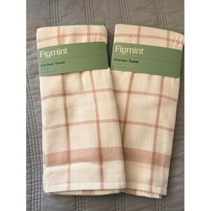 Figmint Kitchen Towel Set Unisex 18x28 Off-White New Plaid Cotton 2-Pack